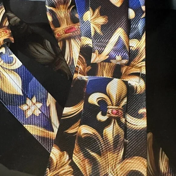 Fleur de Lis Bejeweled Ruby Gold Tie Mans Mens Neckwear Baroque Gift NWT Novelty - Picture 4 of 10
